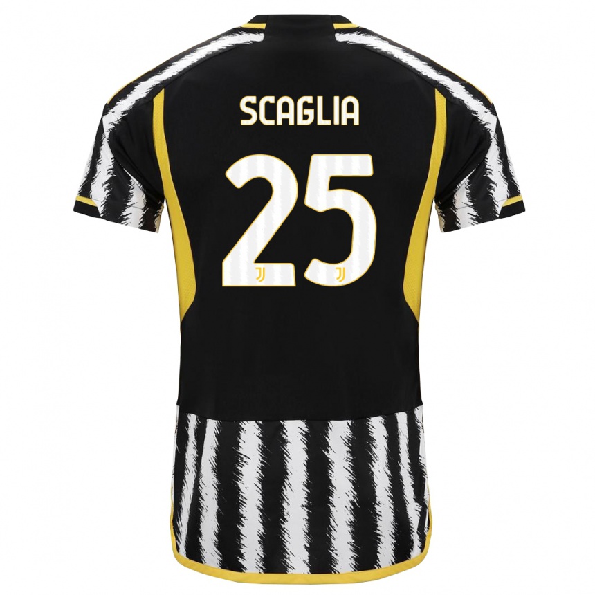 Vyrai Simone Scaglia #25 Juoda Balta Namų Marškinėliai 2023/24 T-Shirt