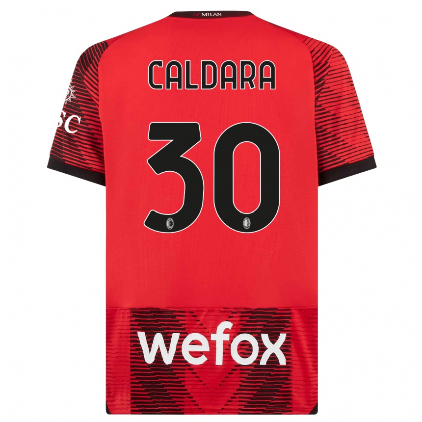 Vyrai Mattia Caldara #30 Raudona Juoda Namų Marškinėliai 2023/24 T-Shirt