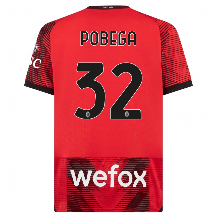 Vyrai Tommaso Pobega #32 Raudona Juoda Namų Marškinėliai 2023/24 T-Shirt