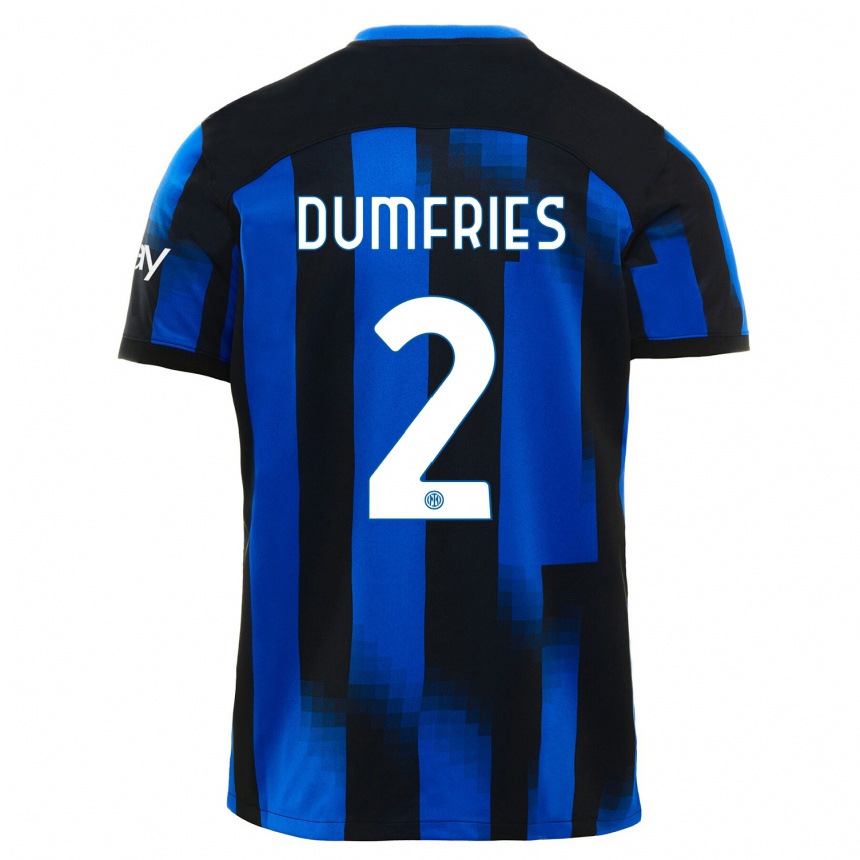 Vyrai Denzel Dumfries #2 Juoda Mėlyna Namų Marškinėliai 2023/24 T-Shirt