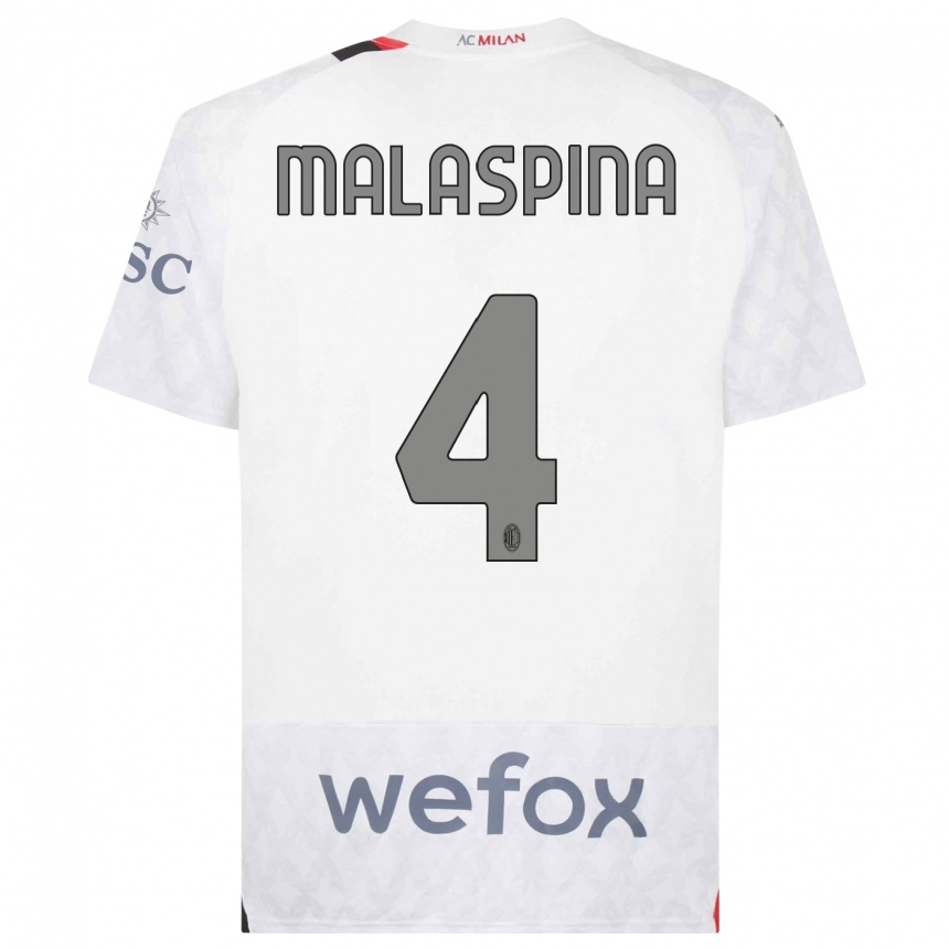 Vyrai Mattia Malaspina #4 Baltas Išvykos Marškinėliai 2023/24 T-Shirt