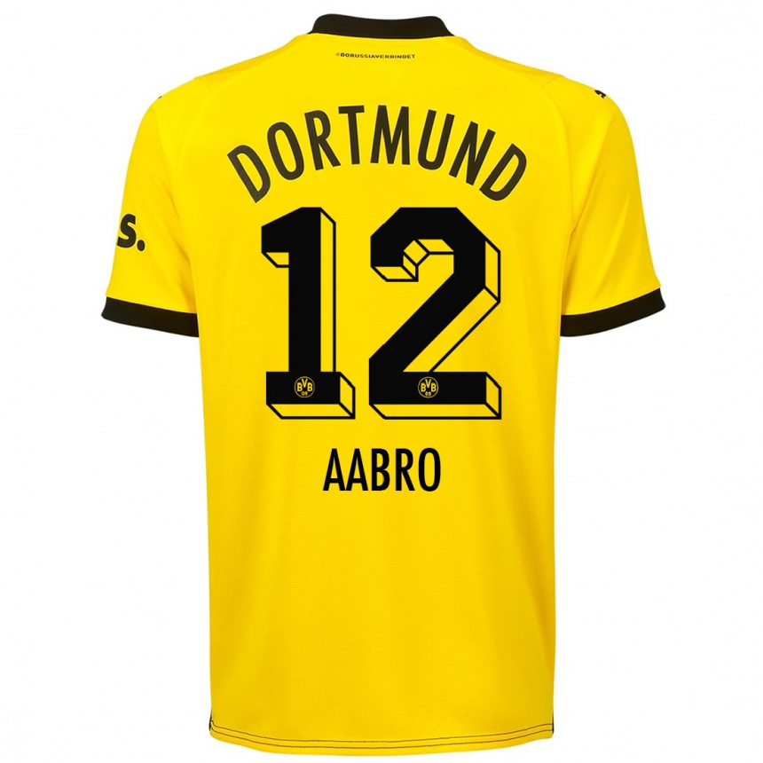 Moteriškas Gustav Aabro #12 Geltona Namų Marškinėliai 2023/24 T-Shirt