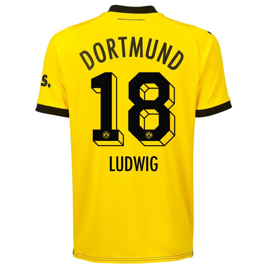 Moteriškas Michel Ludwig #18 Geltona Namų Marškinėliai 2023/24 T-Shirt