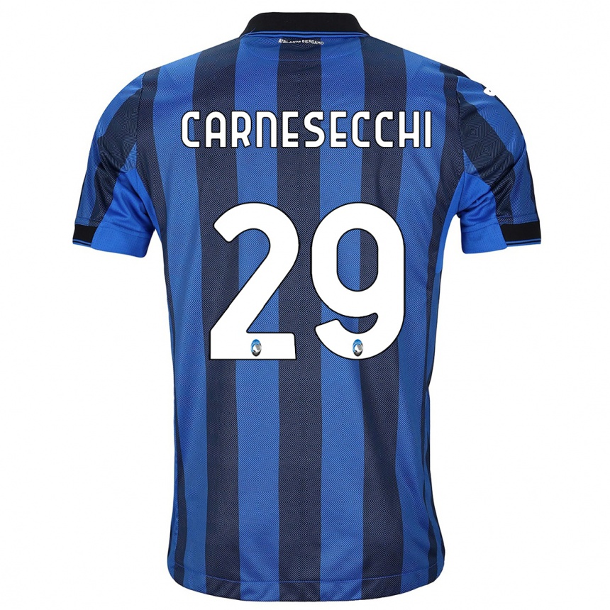 Moteriškas Marco Carnesecchi #29 Juoda Mėlyna Namų Marškinėliai 2023/24 T-Shirt