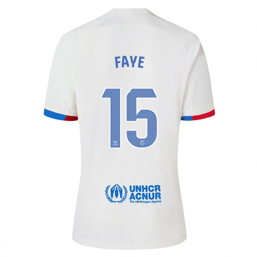 Moteriškas Mikayil Faye #15 Baltas Išvykos Marškinėliai 2023/24 T-Shirt