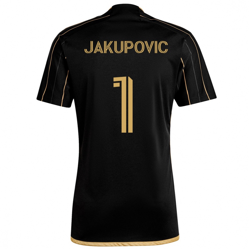 Vaikiškas Eldin Jakupović #1 Juodas Auksas Namų Marškinėliai 2024/25 T-Shirt