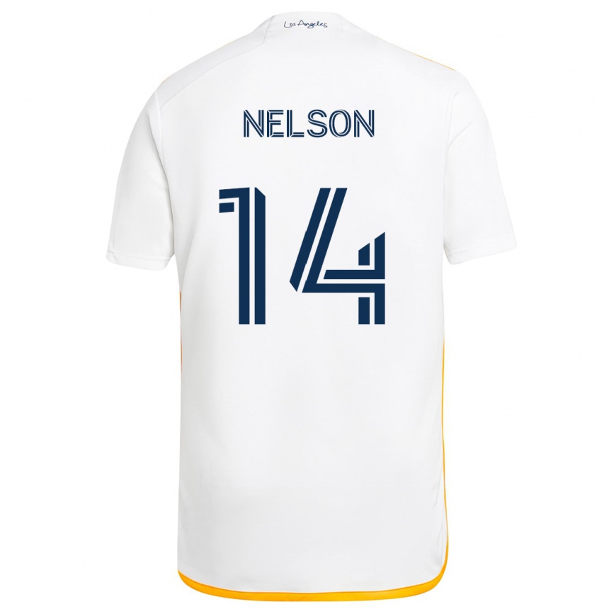 Vaikiškas John Nelson #14 Balta Geltona Namų Marškinėliai 2024/25 T-Shirt