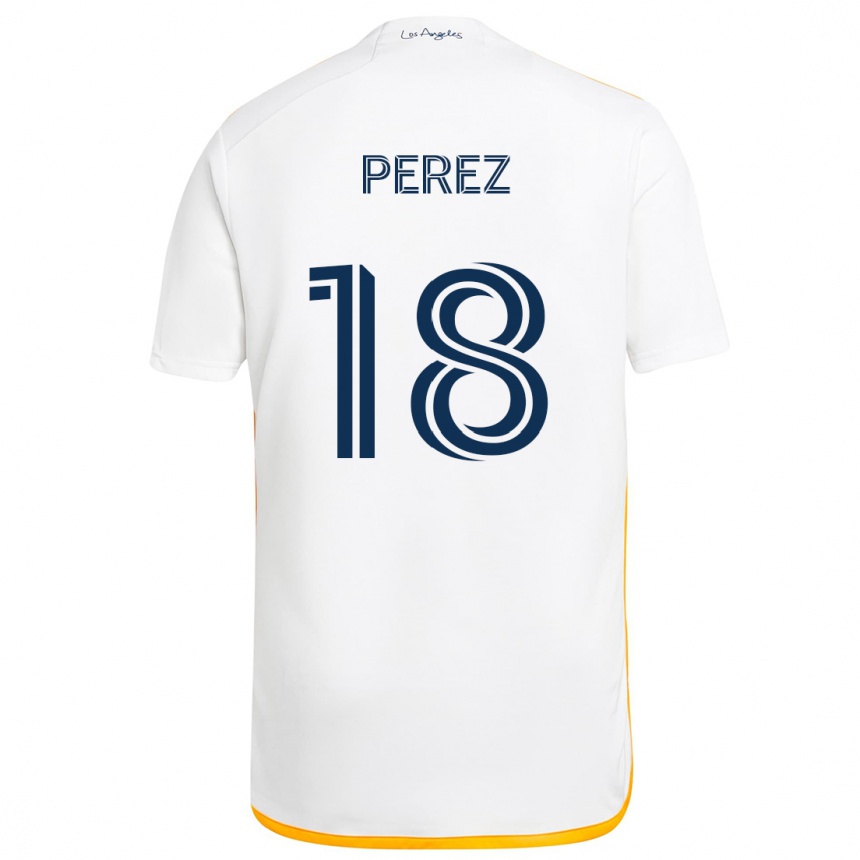 Vaikiškas Jonathan Pérez #18 Balta Geltona Namų Marškinėliai 2024/25 T-Shirt