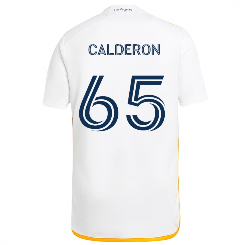 Vaikiškas Juan Calderón #65 Balta Geltona Namų Marškinėliai 2024/25 T-Shirt