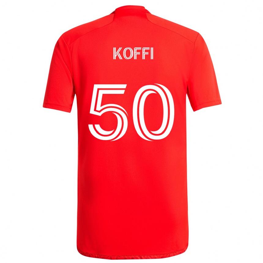 Vaikiškas Christian Koffi #50 Raudona Balta Namų Marškinėliai 2024/25 T-Shirt