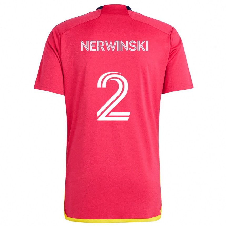 Vaikiškas Jake Nerwinski #2 Raudona Melyna Namų Marškinėliai 2024/25 T-Shirt