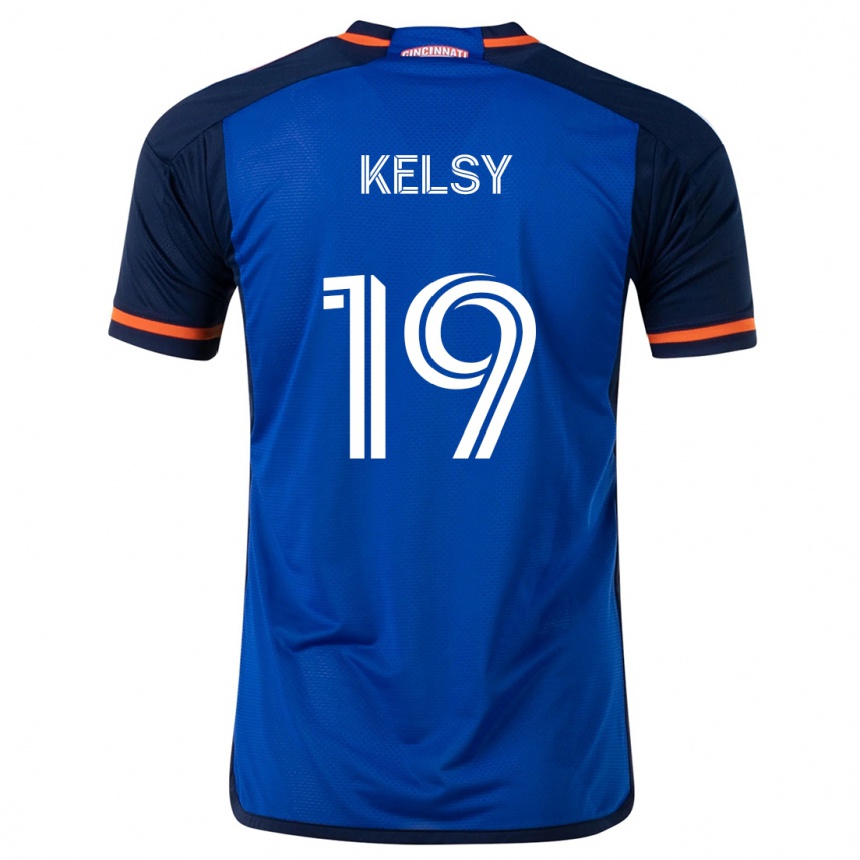 Vaikiškas Kevin Kelsy #19 Mėlyna Balta Namų Marškinėliai 2024/25 T-Shirt