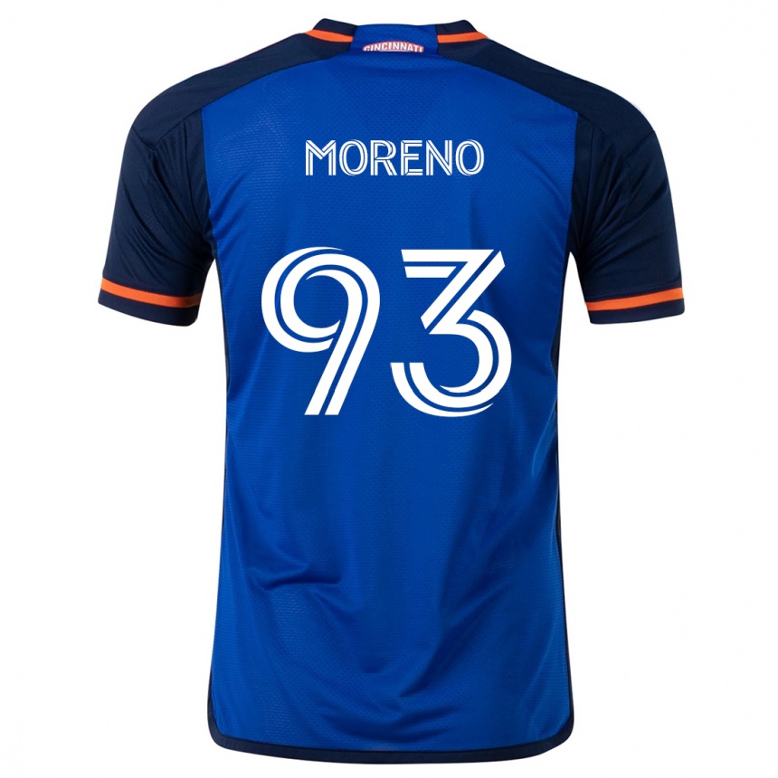 Vaikiškas Júnior Moreno #93 Mėlyna Balta Namų Marškinėliai 2024/25 T-Shirt