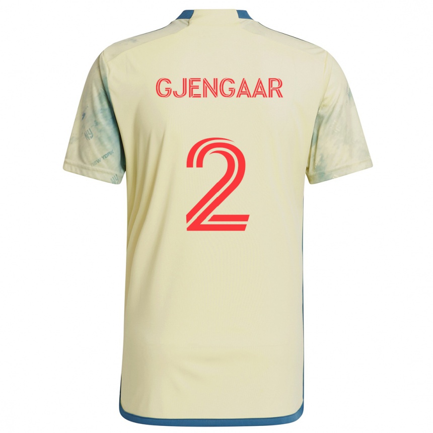 Vaikiškas Dennis Gjengaar #2 Geltona Raudona Mėlyna Namų Marškinėliai 2024/25 T-Shirt