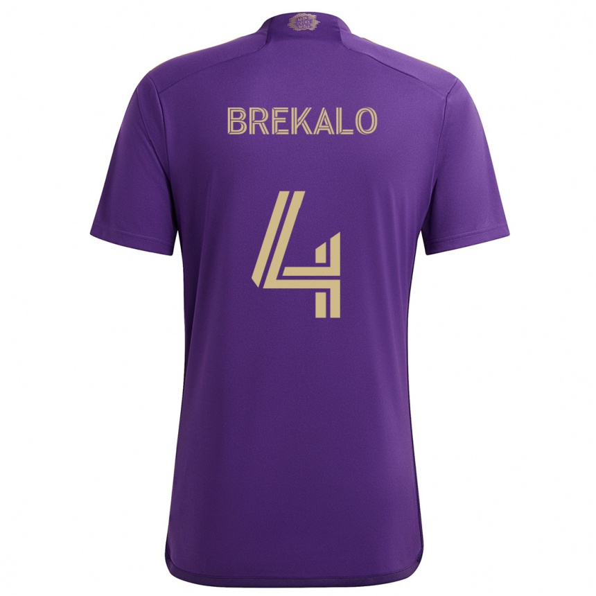 Vaikiškas David Brekalo #4 Violetinė Geltona Namų Marškinėliai 2024/25 T-Shirt