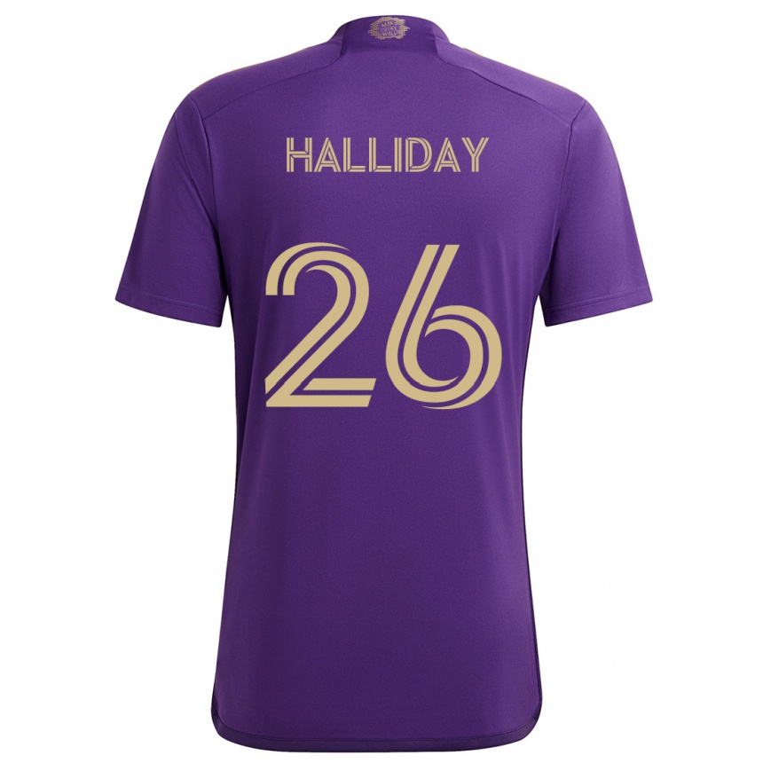 Vaikiškas Michael Halliday #26 Violetinė Geltona Namų Marškinėliai 2024/25 T-Shirt