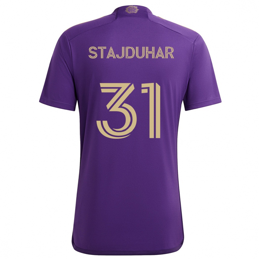 Vaikiškas Mason Stajduhar #31 Violetinė Geltona Namų Marškinėliai 2024/25 T-Shirt