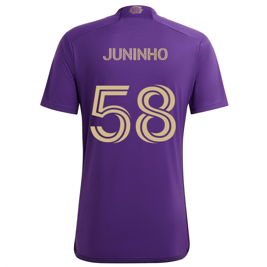 Vaikiškas Juninho #58 Violetinė Geltona Namų Marškinėliai 2024/25 T-Shirt