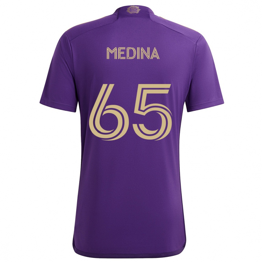 Vaikiškas Cristian Medina #65 Violetinė Geltona Namų Marškinėliai 2024/25 T-Shirt