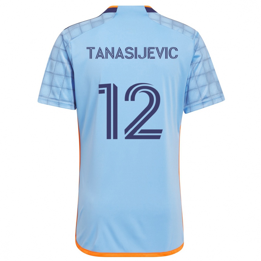 Vaikiškas Strahinja Tanasijevic #12 Mėlyna Oranžinė Namų Marškinėliai 2024/25 T-Shirt