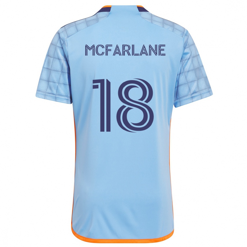 Vaikiškas Christian Mcfarlane #18 Mėlyna Oranžinė Namų Marškinėliai 2024/25 T-Shirt