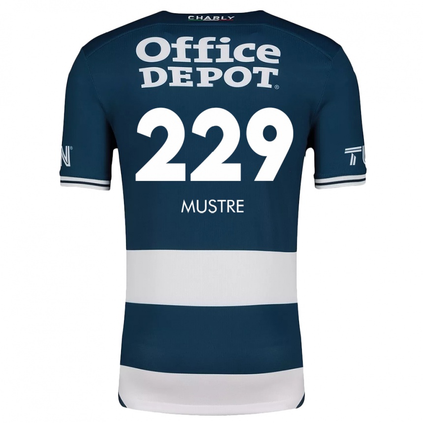 Vaikiškas Eduardo Mustre #229 Mėlyna Balta Namų Marškinėliai 2024/25 T-Shirt