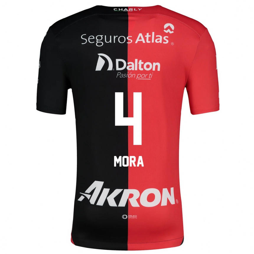 Vaikiškas Adrián Mora #4 Raudona Juoda Namų Marškinėliai 2024/25 T-Shirt