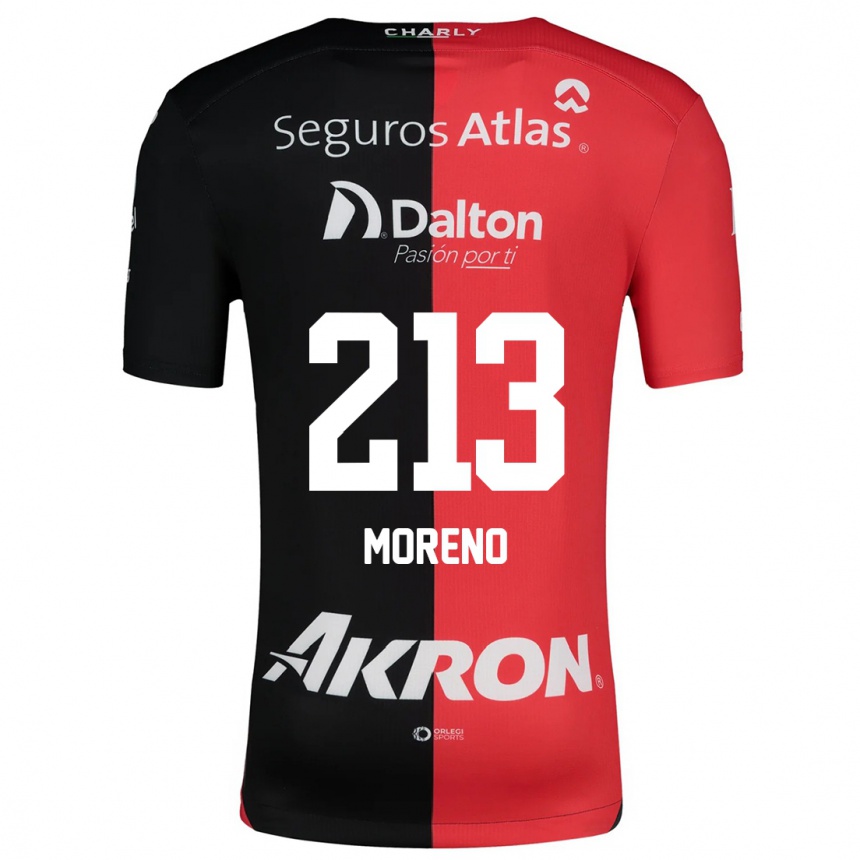 Vaikiškas Eduardo Moreno #213 Raudona Juoda Namų Marškinėliai 2024/25 T-Shirt