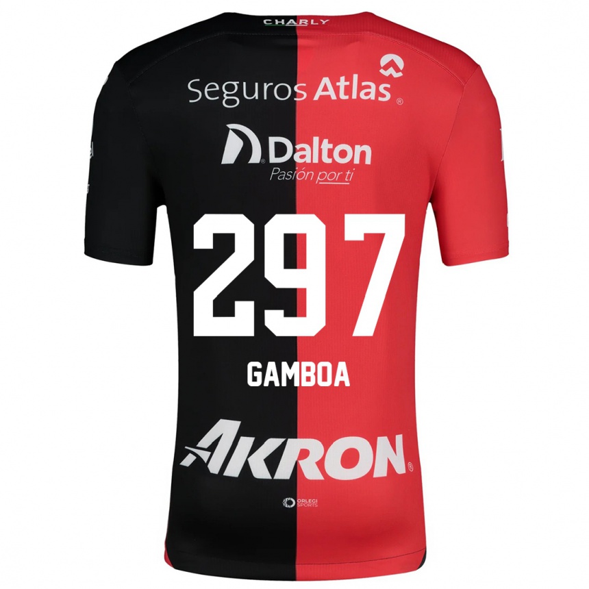 Vaikiškas Luis Gamboa #297 Raudona Juoda Namų Marškinėliai 2024/25 T-Shirt