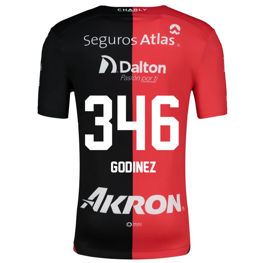 Vaikiškas Olmo Godínez #346 Raudona Juoda Namų Marškinėliai 2024/25 T-Shirt