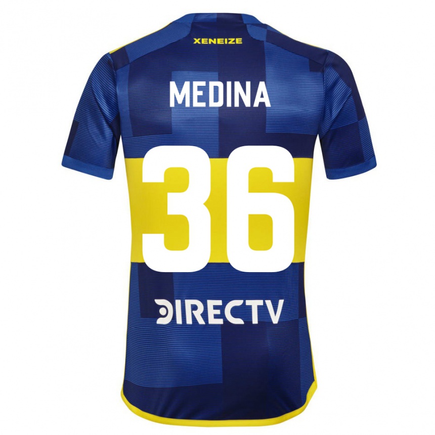 Vaikiškas Cristian Medina #36 Mėlyna Geltona Namų Marškinėliai 2024/25 T-Shirt