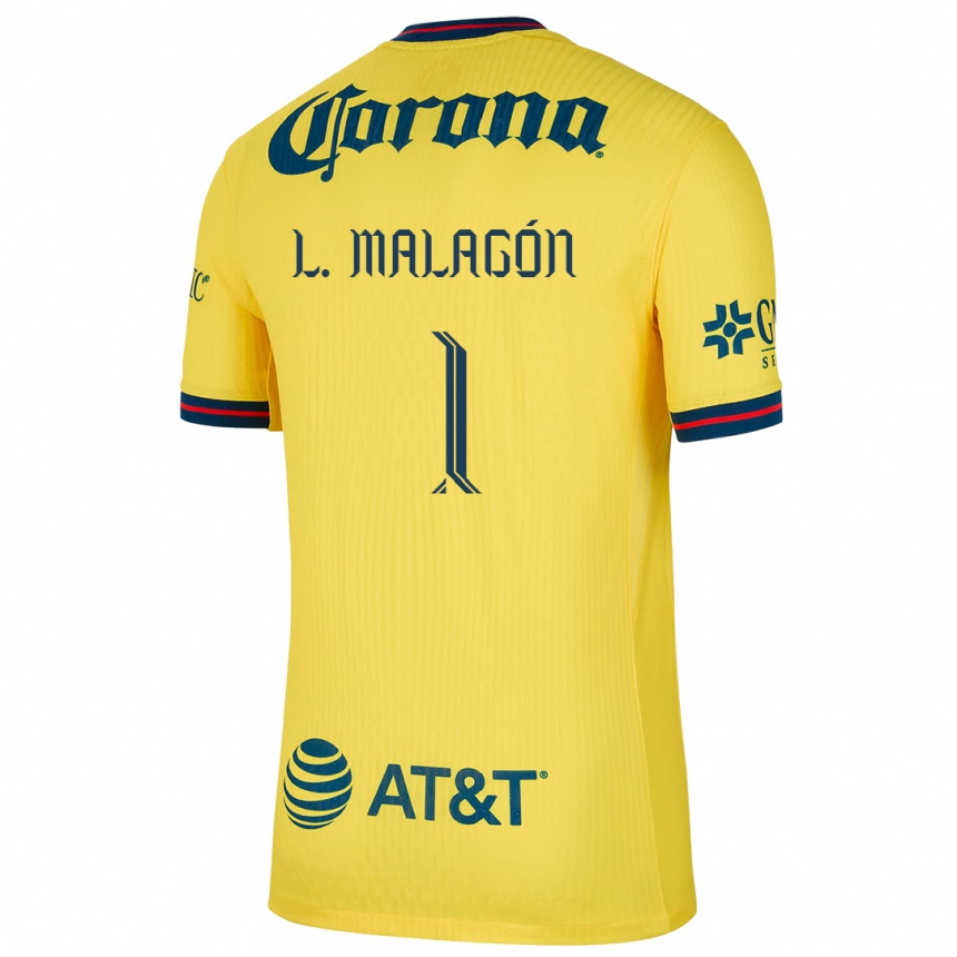 Vaikiškas Luis Malagón #1 Geltona Mėlyna Namų Marškinėliai 2024/25 T-Shirt