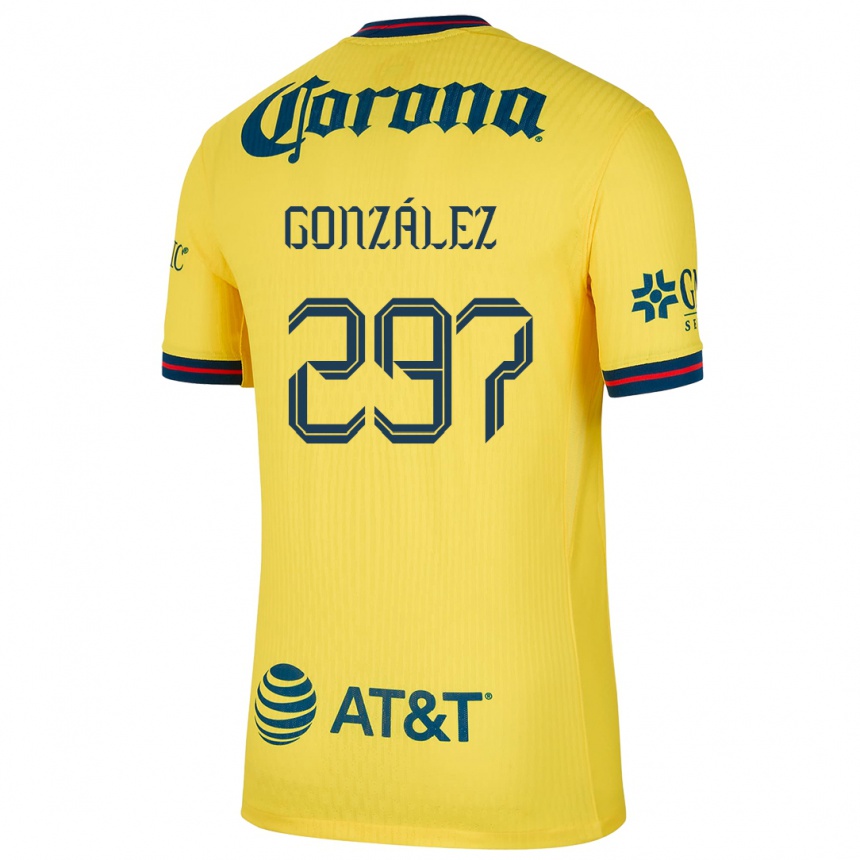 Vaikiškas Océlotl González #297 Geltona Mėlyna Namų Marškinėliai 2024/25 T-Shirt