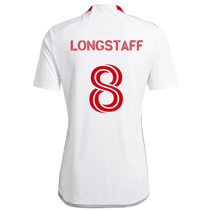 Vaikiškas Matty Longstaff #8 Balta Raudona Išvykos Marškinėliai 2024/25 T-Shirt