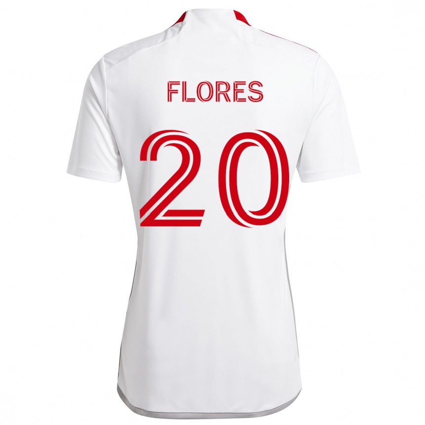 Vaikiškas Deybi Flores #20 Balta Raudona Išvykos Marškinėliai 2024/25 T-Shirt