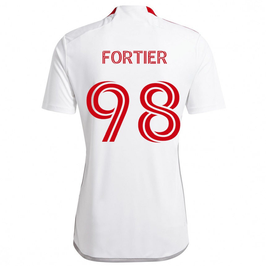 Vaikiškas Kristjan Fortier #98 Balta Raudona Išvykos Marškinėliai 2024/25 T-Shirt