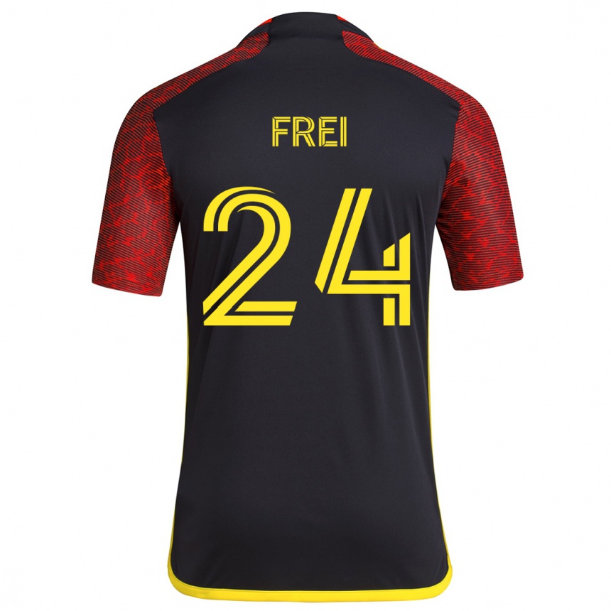 Vaikiškas Stefan Frei #24 Raudona Juoda Išvykos Marškinėliai 2024/25 T-Shirt