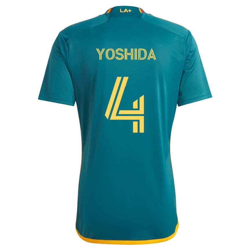 Vaikiškas Maya Yoshida #4 Žalia Geltona Išvykos Marškinėliai 2024/25 T-Shirt