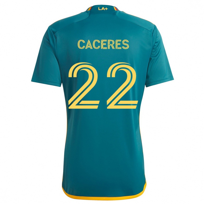 Vaikiškas Martín Cáceres #22 Žalia Geltona Išvykos Marškinėliai 2024/25 T-Shirt