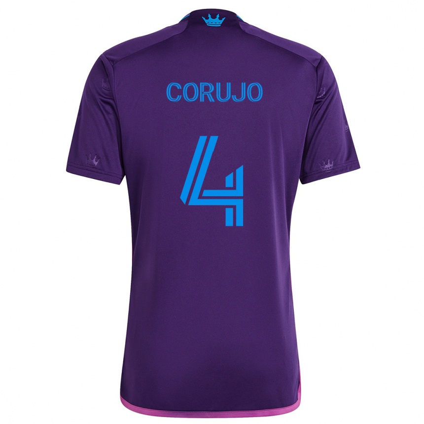 Vaikiškas Guzmán Corujo #4 Violetinė Mėlyna Išvykos Marškinėliai 2024/25 T-Shirt