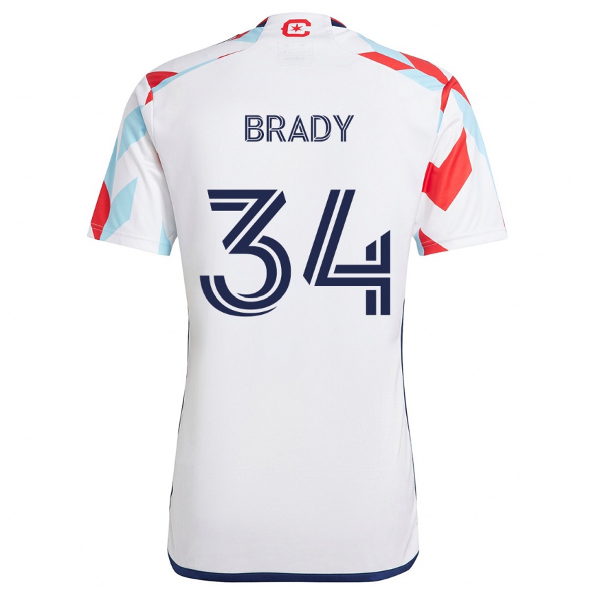 Vaikiškas Chris Brady #34 Balta Raudona Mėlyna Išvykos Marškinėliai 2024/25 T-Shirt