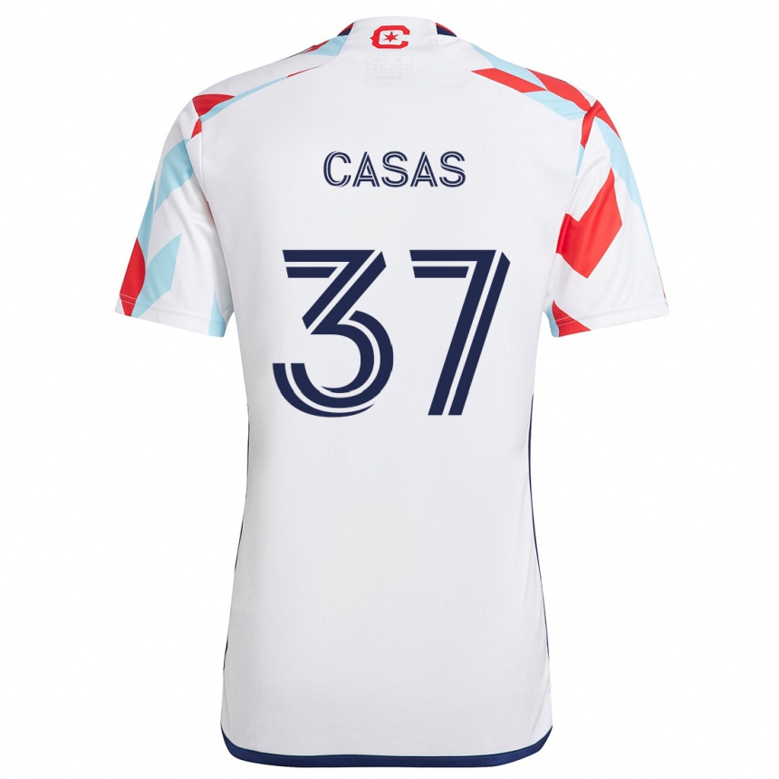 Vaikiškas Javier Casas #37 Balta Raudona Mėlyna Išvykos Marškinėliai 2024/25 T-Shirt