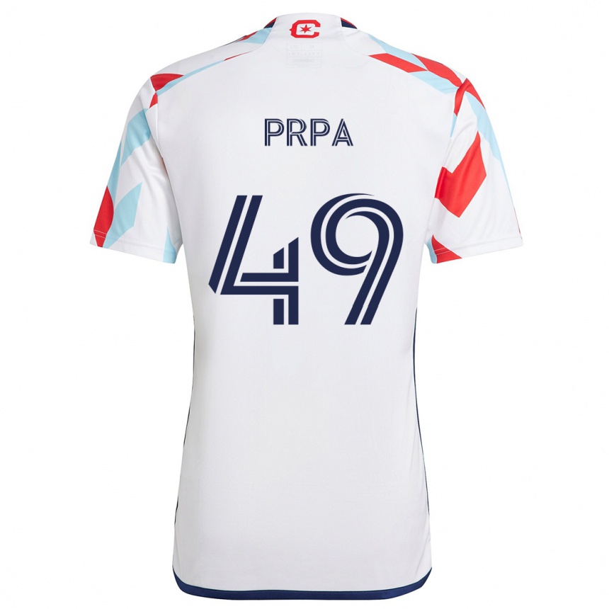 Vaikiškas Luka Prpa #49 Balta Raudona Mėlyna Išvykos Marškinėliai 2024/25 T-Shirt