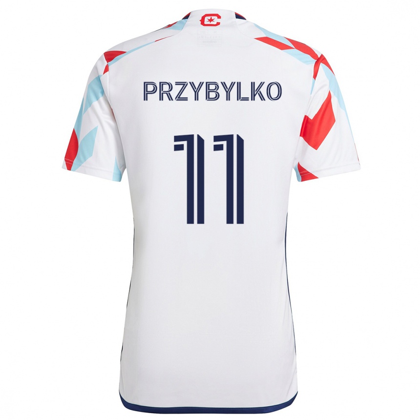 Vaikiškas Kacper Przybylko #11 Balta Raudona Mėlyna Išvykos Marškinėliai 2024/25 T-Shirt