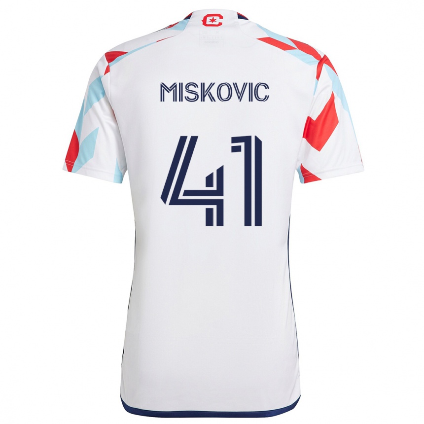 Vaikiškas Mihajlo Miskovic #41 Balta Raudona Mėlyna Išvykos Marškinėliai 2024/25 T-Shirt