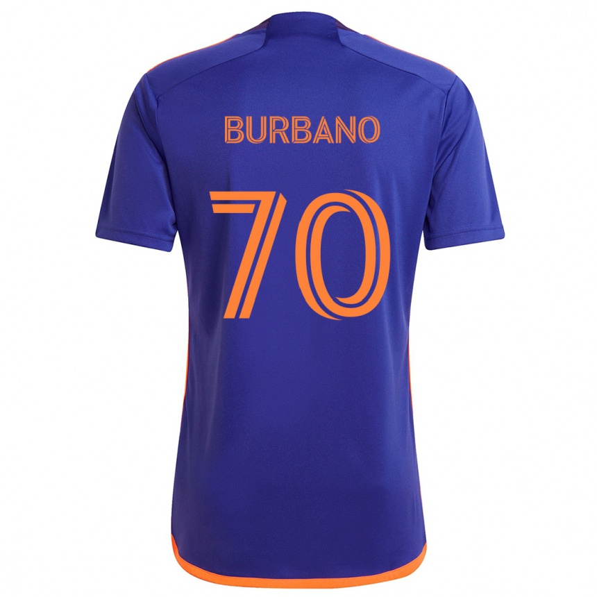 Vaikiškas Jordy Burbano #70 Violetinė Oranžinė Išvykos Marškinėliai 2024/25 T-Shirt