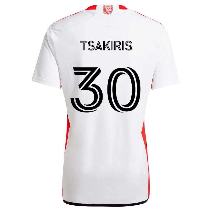 Vaikiškas Niko Tsakiris #30 Balta Raudona Išvykos Marškinėliai 2024/25 T-Shirt