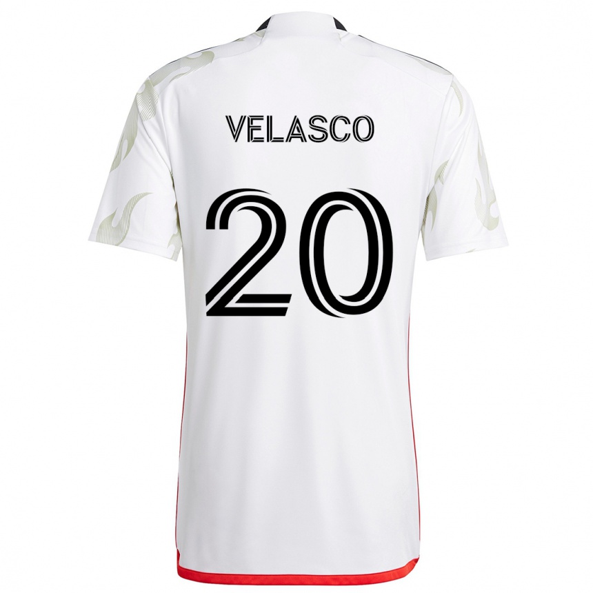 Vaikiškas Alan Velasco #20 Balta Raudona Juoda Išvykos Marškinėliai 2024/25 T-Shirt