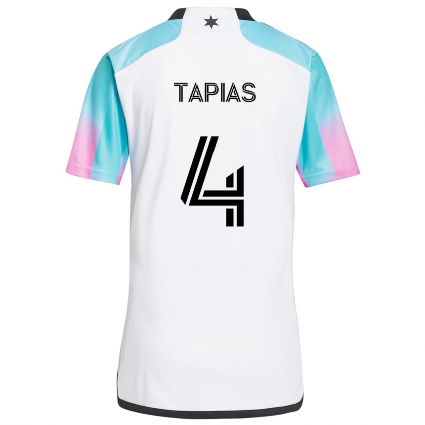 Vaikiškas Miguel Tapias #4 Balta Mėlyna Juoda Išvykos Marškinėliai 2024/25 T-Shirt