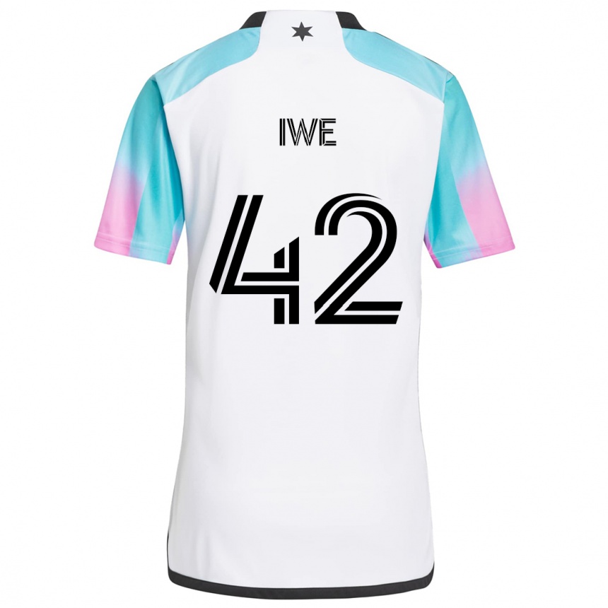 Vaikiškas Emmanuel Iwe #42 Balta Mėlyna Juoda Išvykos Marškinėliai 2024/25 T-Shirt